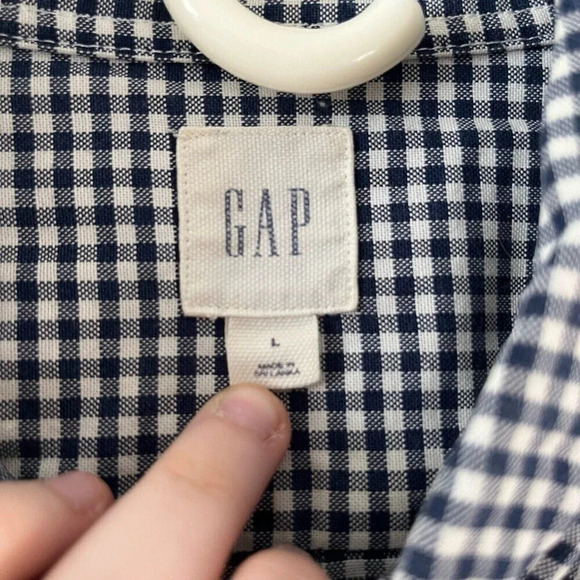 Gap Mens Blue Check Long Sleeve Button Up Shirt Sz Large Gingham Casual  Cotton - Picture 4 of 12